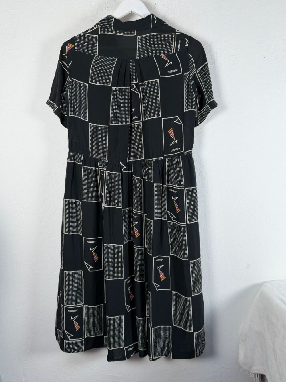 Vintage La Beauté France Black White Geometric Office Novelty Print Shirt Sz 11 - Picture 3 of 11